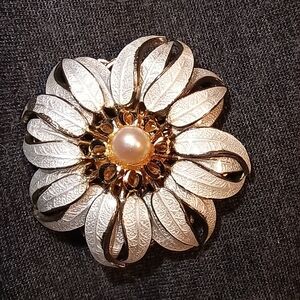 White enamel flower brooch
